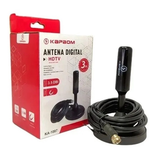 Antena Digital Hdtv Interna e Externa Uhf Vhf Com Cabo De 3 Metros