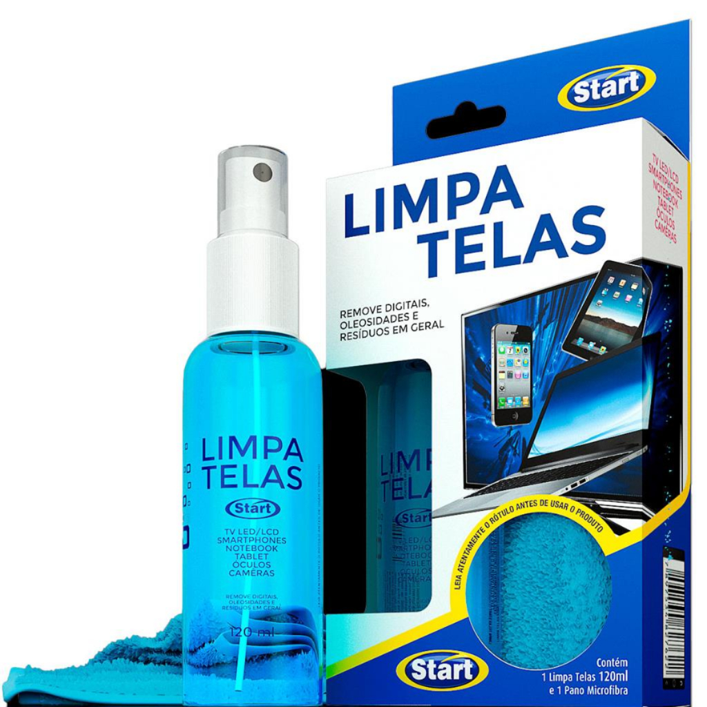 Kit Limpa Telas + Pano Micro Fibra 120ml para Telas, Tablet Smartphone Celulares Notebook