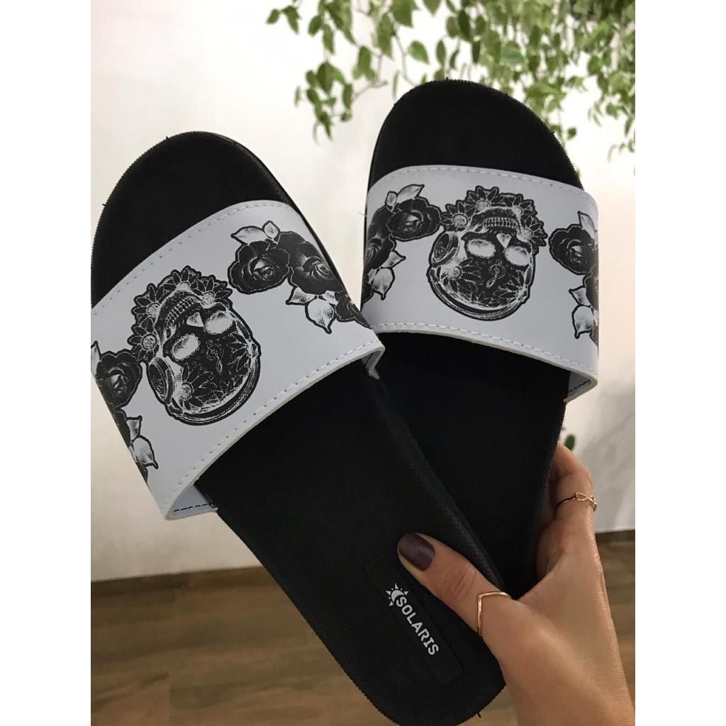Sandália Chinelo Slide Casual Soláris Caveira Mexicana Feminino Masculino Promoção Frente Gratis Envio Rapido