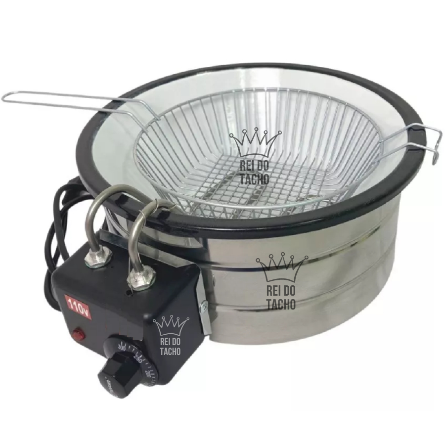 Fritadeira Elétrica Esmaltada Redonda Tacho 5 Litros Batata Pastel 110V