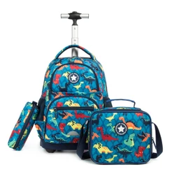 Kit Mochila Azul Lancheira Estojo Lequeen Escolar Infantil Rodinhas