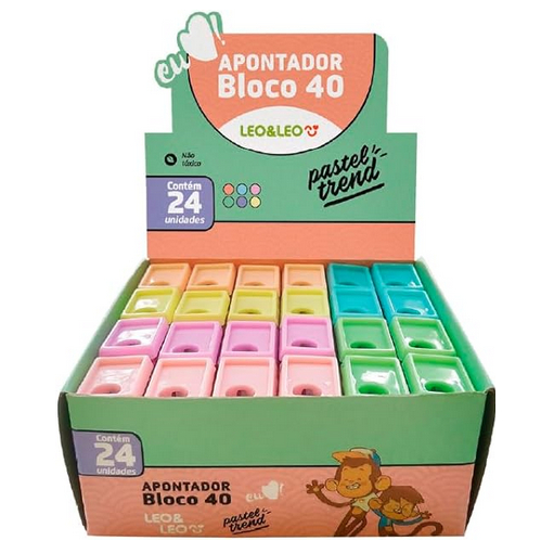 Apontador C/Deposito Retangular 4cm Pastel