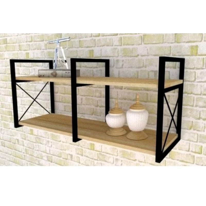 Suporte Duplo Prateleira Industrial 118x55x40cm Metal e Madeira Cozinha Sala Quarto Prateleira Moderna em Oferta na Shopee