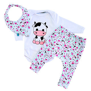 Conjunto bebe menina com babador fofo algodão