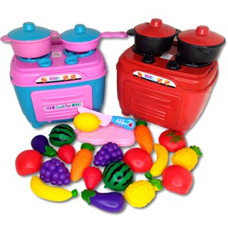 Kit Cozinha Faz De Conta Brinquedos Menina Frutinhas De Cortar Cozinha Infantil Completa Fogão + Comidas + Frutas e Legumes Promoção Dia Das Crianças Fogãozinho Forno Panelinha