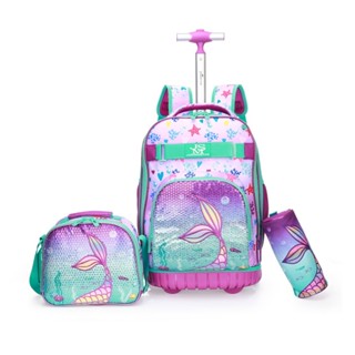 kit Mochila Infantil Menina de Rodinha Impermeável Lancheira