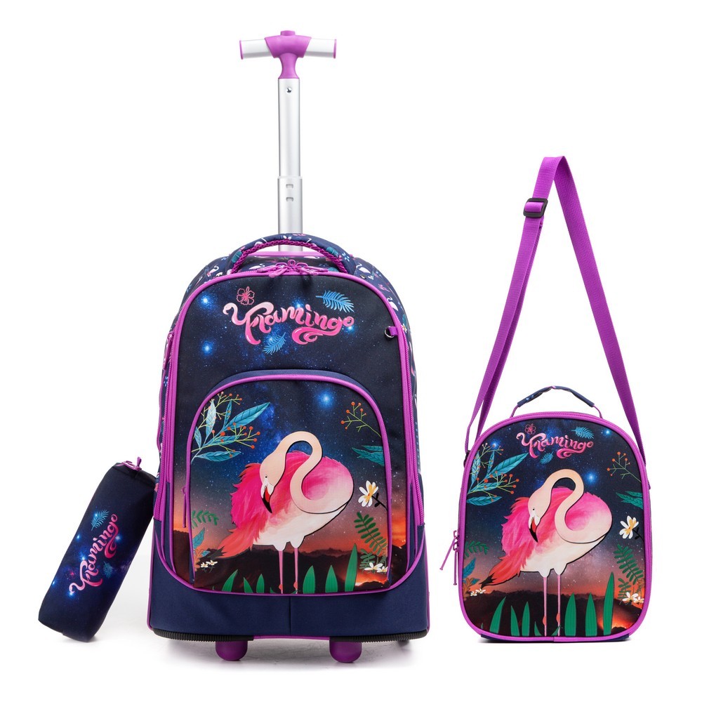 Kit Mochila Roxa Lancheira Térmica Estojo Infantil Rodinha Flamingo Lequeen em Oferta na Shopee