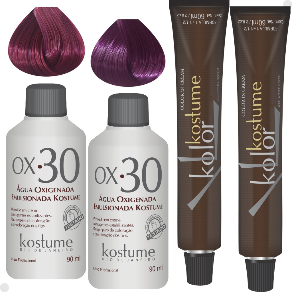 Kit Coloração Kostume Marsala Prime 8.26 + Violeta + Ox30Vol em Oferta na Shopee
