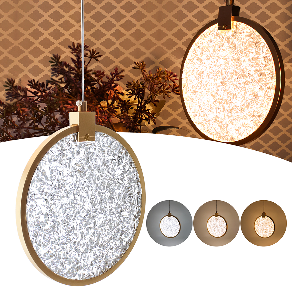 Luminária Pendente Disco Cristal  3 Cores Dourado Pd1106 em Oferta na Shopee