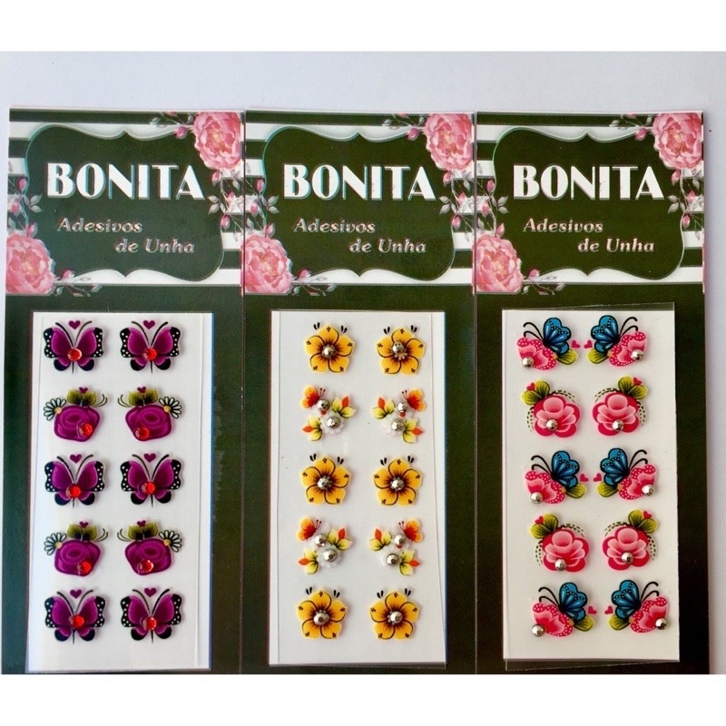 100 adesivos de unha 3d com pedrinha pedras artesanais bonita adesivos em Oferta na Shopee