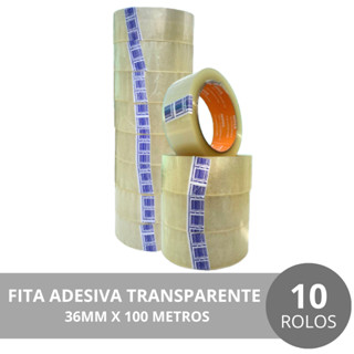 KIT 10 ROLOS Fita Adesiva 100 Metros Transparente Para Fechar Caixa Auto Adesivo Fita Acrílica 36mm X 100M