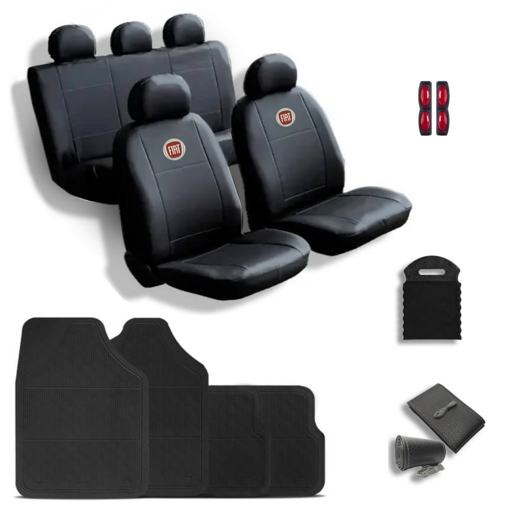 Kit Capas Banco Carro Couro Jogo Tapetes Volante Fiat Palio Uno Siena Strada Argo Cronos Punto Bravo Stilo Linea