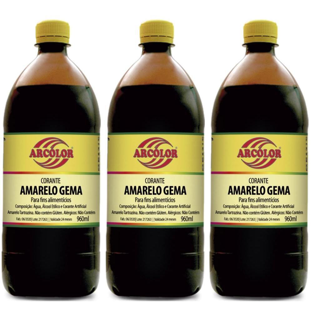 Corante Líquido Amarelo Gema 960ml Kit 3 Unidades em Oferta na Shopee
