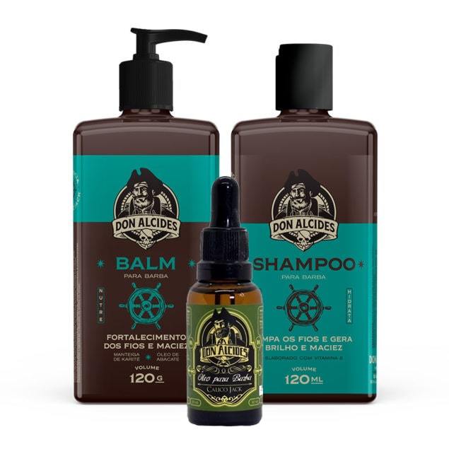 Kit Shampoo Balm e Óleo Para Barba Calico Jack Don Alcides