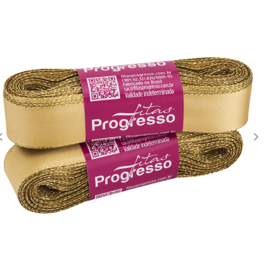 Fita de Cetim 22 mm COR 228 Dourado Natal 10 mt Fitas Progresso - Inspire sua Festa Loja