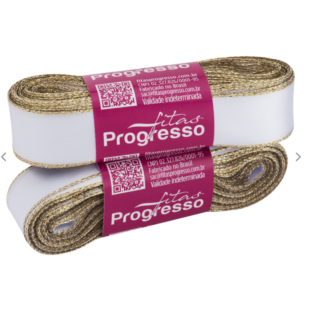 Fita de Cetim 22 mm COR 201 Branco Natal 10 mt Fitas Progresso - Inspire sua Festa Loja