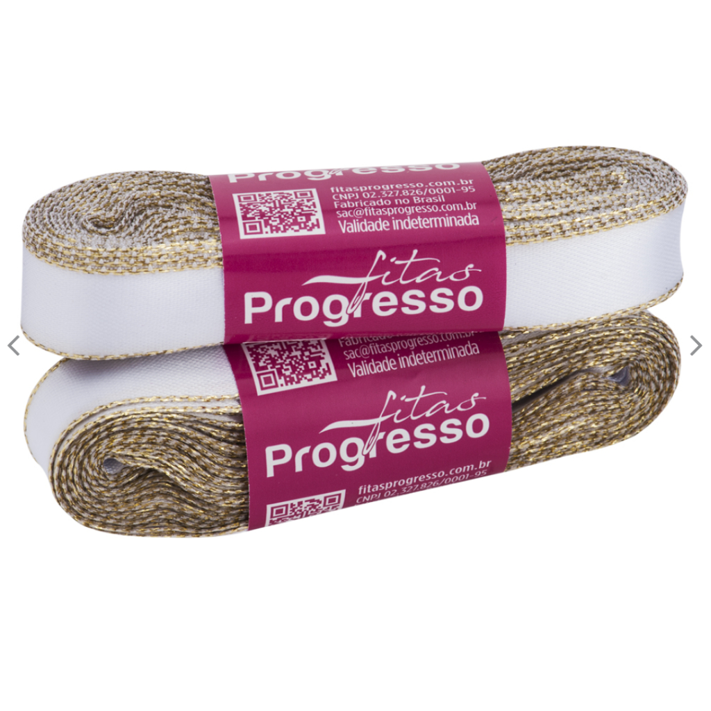 Fita de Cetim 15 mm COR 201 Branco Natal 10 mt Fitas Progresso - Inspire sua Festa Loja