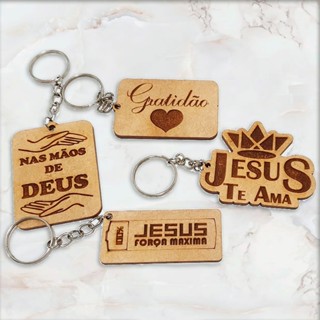 KIT 50 Chaveiros Tema Cristão/ Deus P/ Igreja Festividades Mdf Natural em Oferta na Shopee