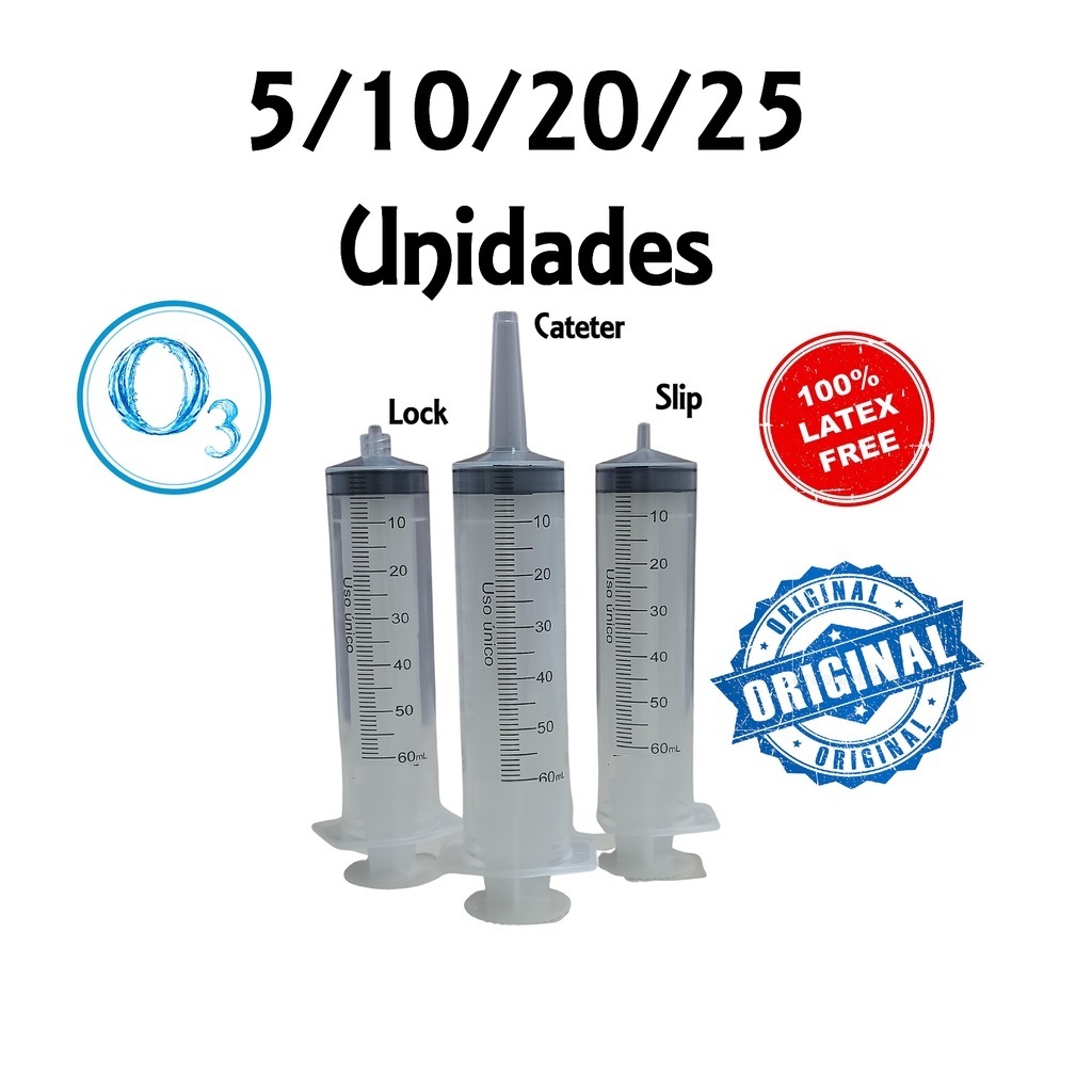 Seringa 60ML - Seringa 60 ML Bico Lock ou Cateter ou Slip - Sem Látex - Siliconada - Ozonioterapia - Bico Sonda