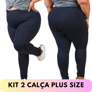 Kit 2 Calça Legging Feminina Plus Size Suplex Cintura Alta Leg Academia Feminina Grossa Fitness G1 ao G3