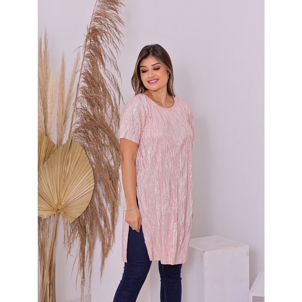 CAMISETA LONGA LISTRADO ABEETO DO LADO em Oferta na Shopee