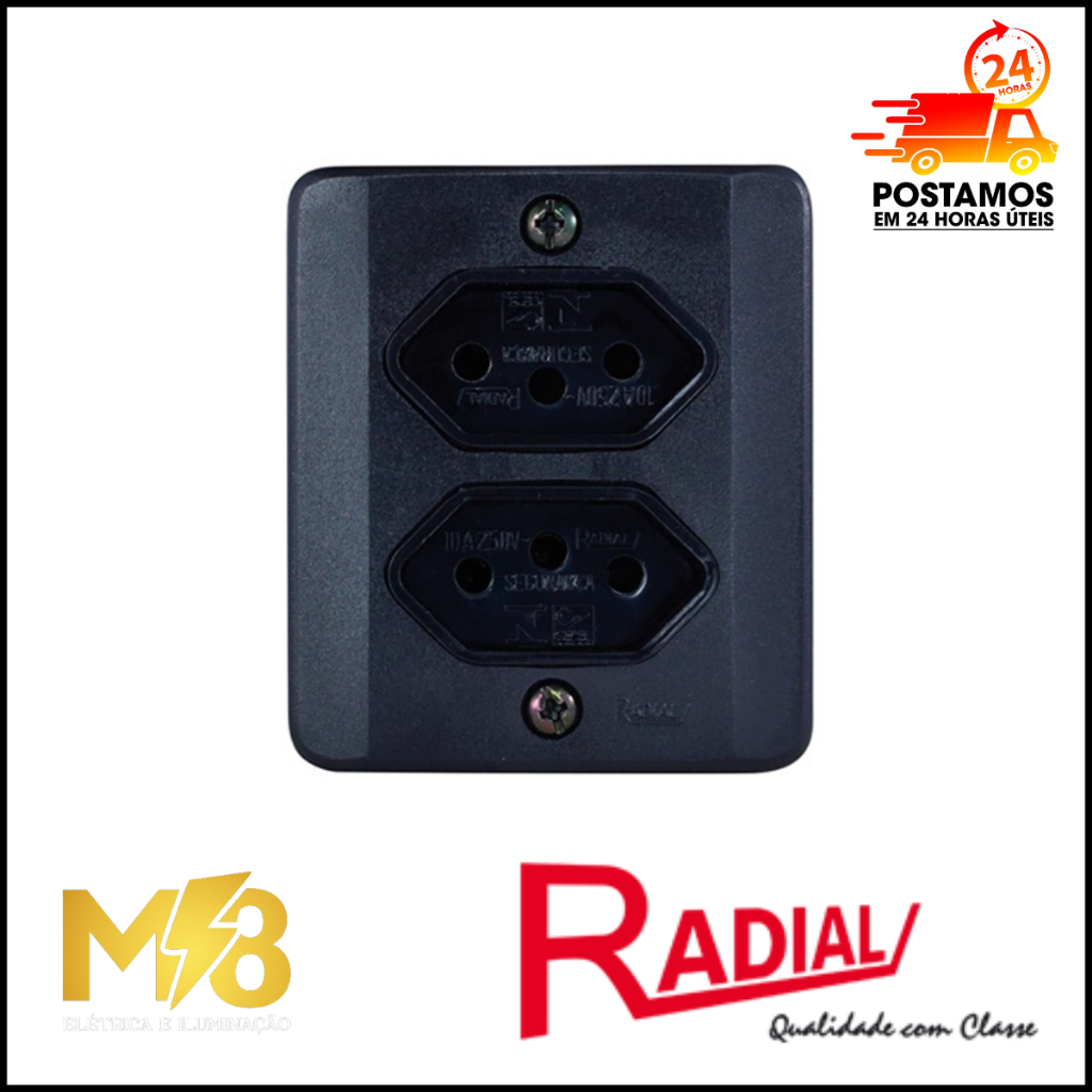SIST X RADIAL 2 TOMADAS (DUPLA) 20A C/CX Sobrepor Preta Radial