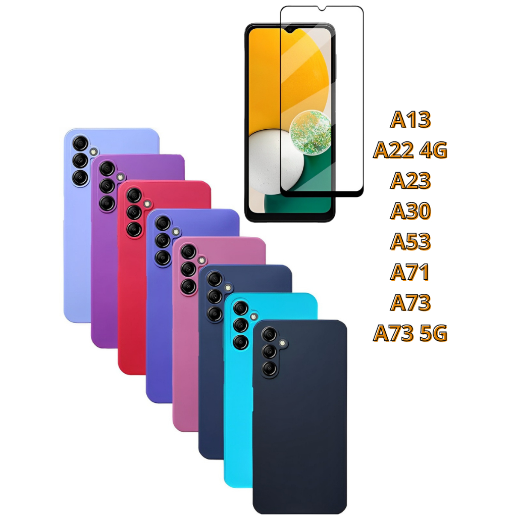 Capa Capinha Case De Silicone + Película 3D compatíveis com smartphone Samsung Galaxy A13/A22 4G/A23/A30/A53/A71/A73/A73 5G