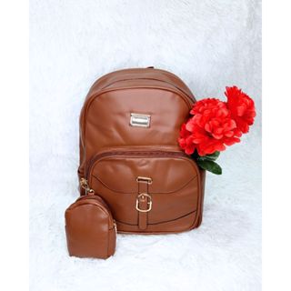 Mochila Feminina Courino Sintético Material Liso Forrado Médio Com Mini Bolsa Porta Coisas/Moedas Moda Feminina Bolsa Escola Escolar