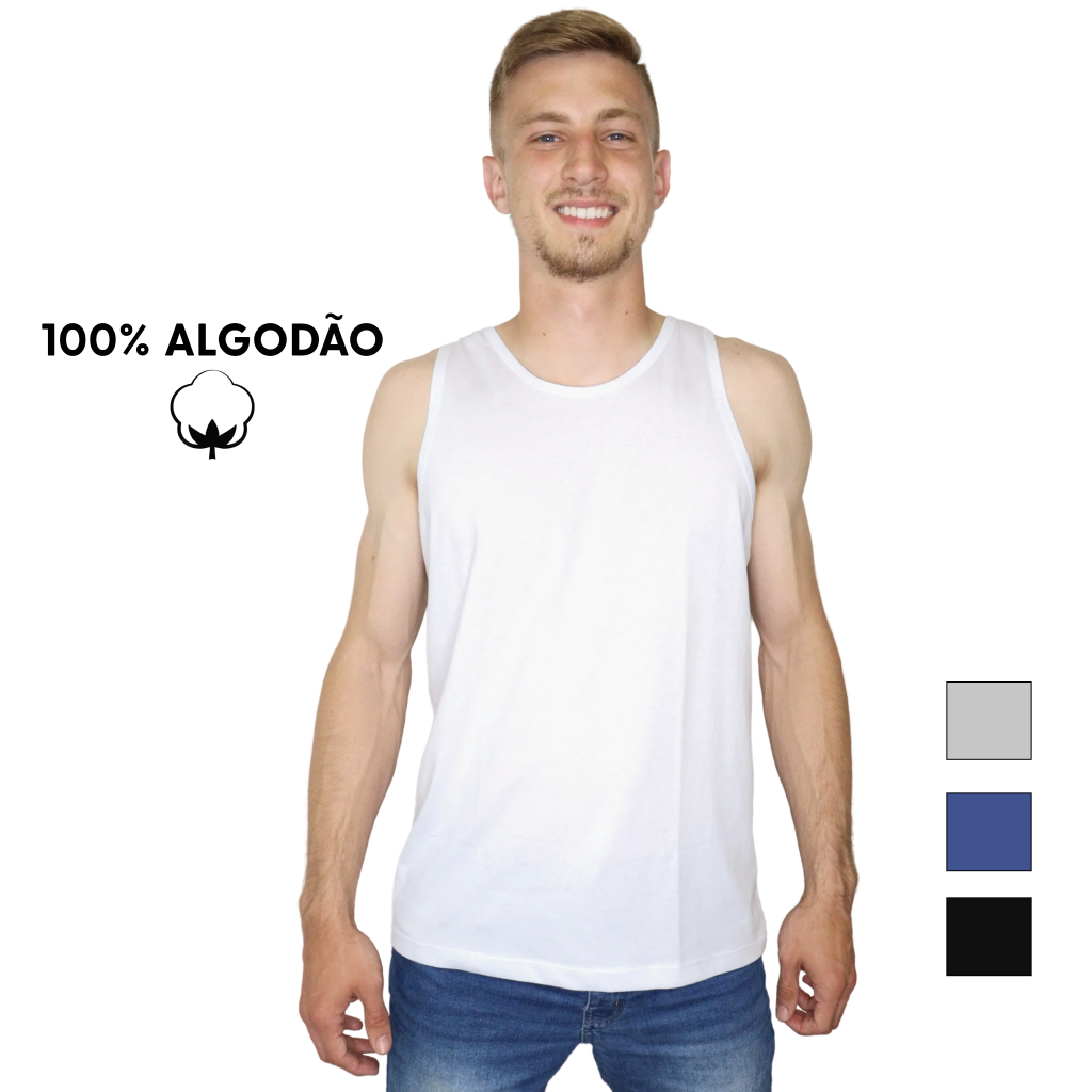 Regata Masculina Básica Branca 100% Algodão