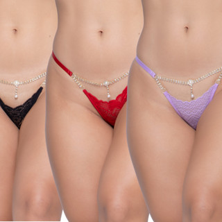 Kit 3 Calcinhas Fio Dental Sexy Tanguinha Tanga Com Bijuteria REF 242