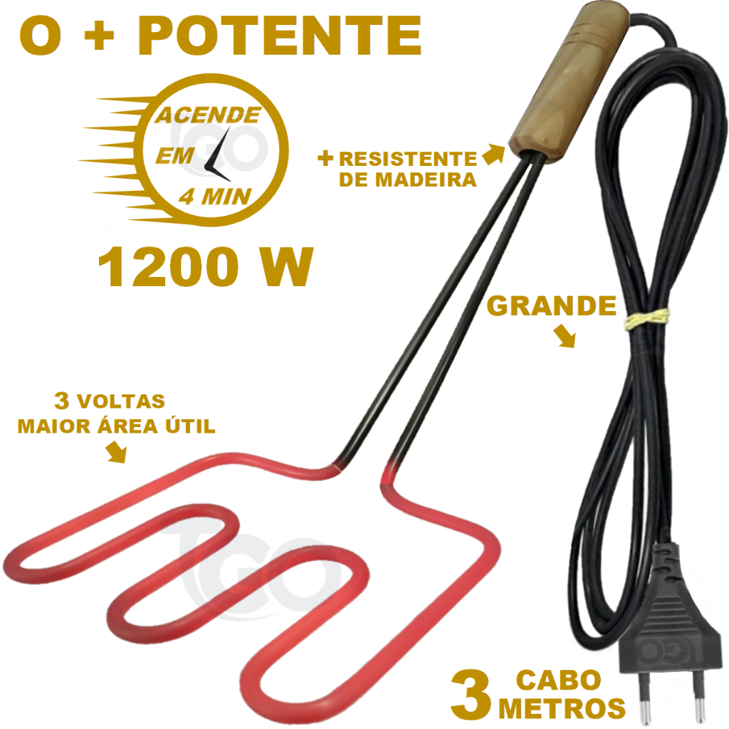 Acendedor de Carvão Elétrico Para Churrasqueira Super Potente c/ Resistência Inoxidável - Promoção