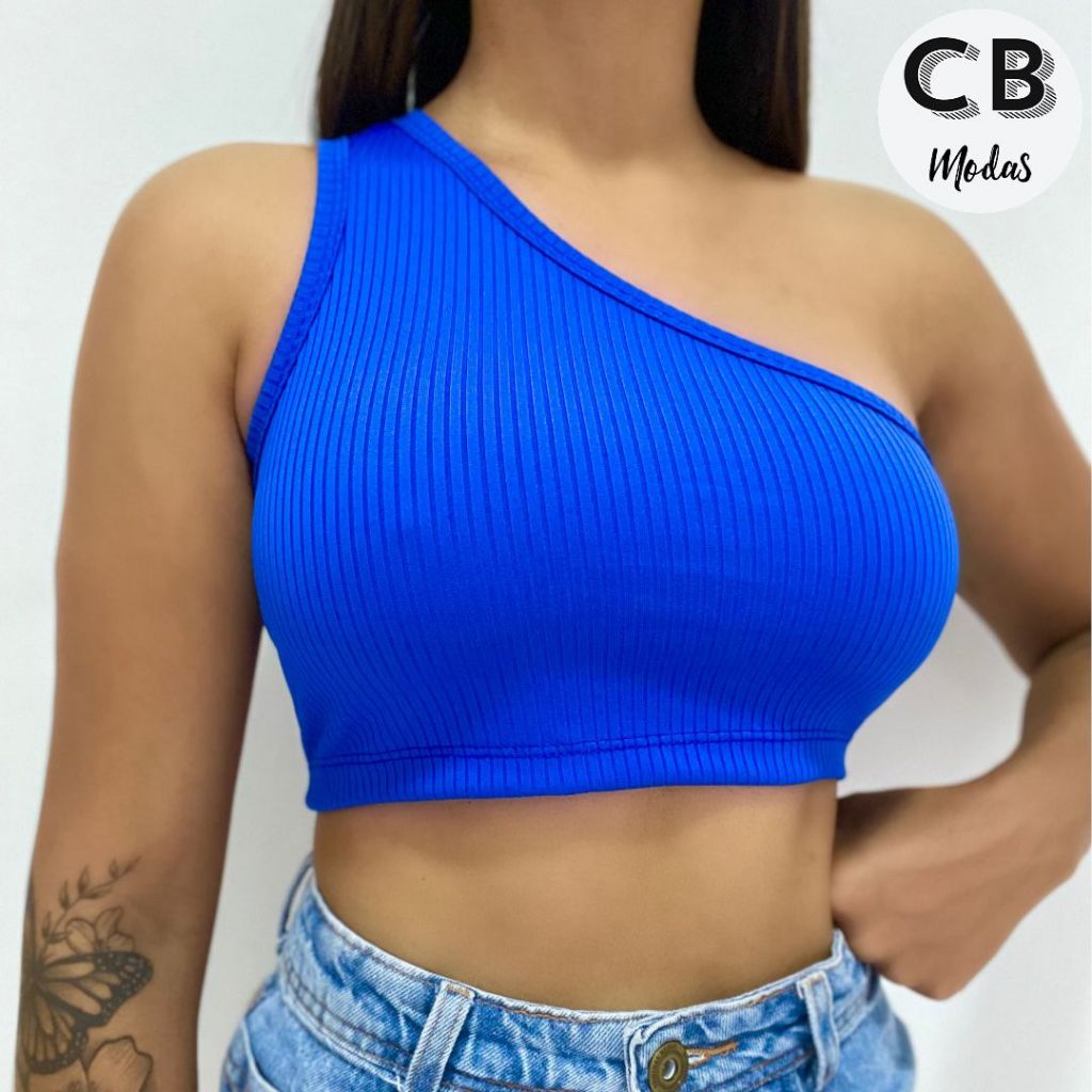 Blusinha Top Um Ombro Só Feminino Canelado