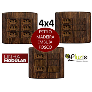 Tomada Interruptor 4x4 Pluzie Rústico Imbuia Fosco Estilo Madeira