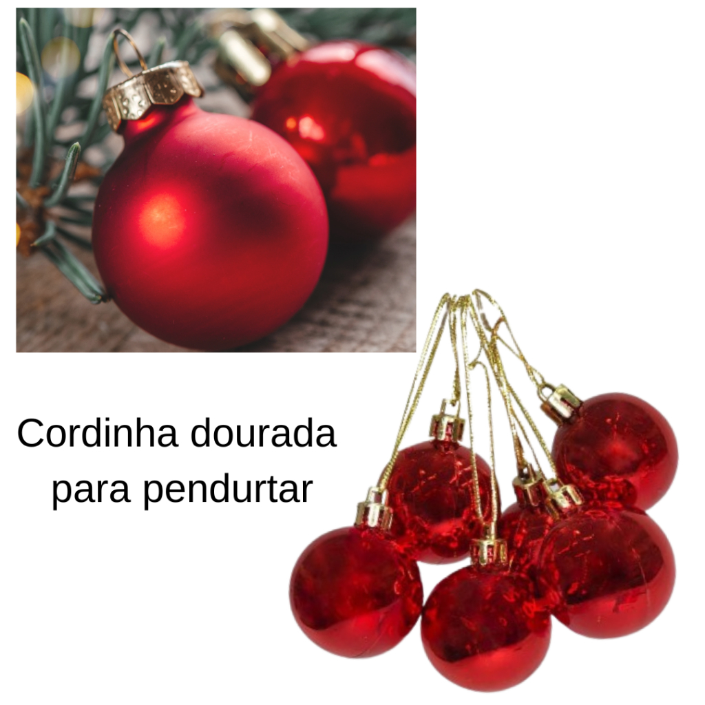 Kit com 09 Bolas de Natal Vermelha 6cm para Enfeite Árvores Natalina Guirlandas Tamanho Padrão