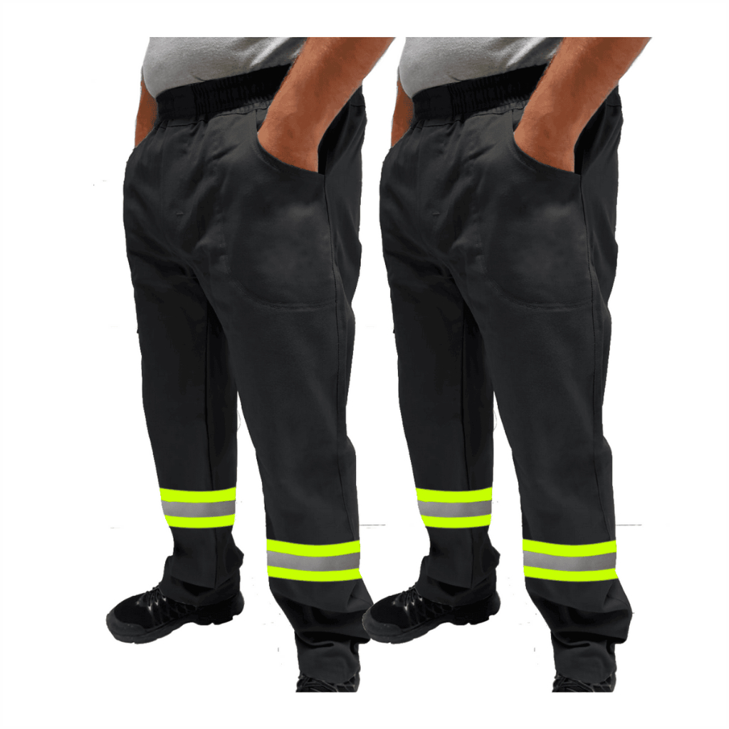 Kit C/ 2 Calça de Uniforme Metalúrgica Brim Profissional Reforçada Com Faixa Refletiva Verde