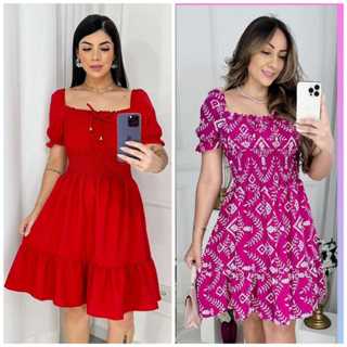 Vestido Femenino Lastex Moda Evangélica Vestido Princesa Blogueira liso ou estampado
