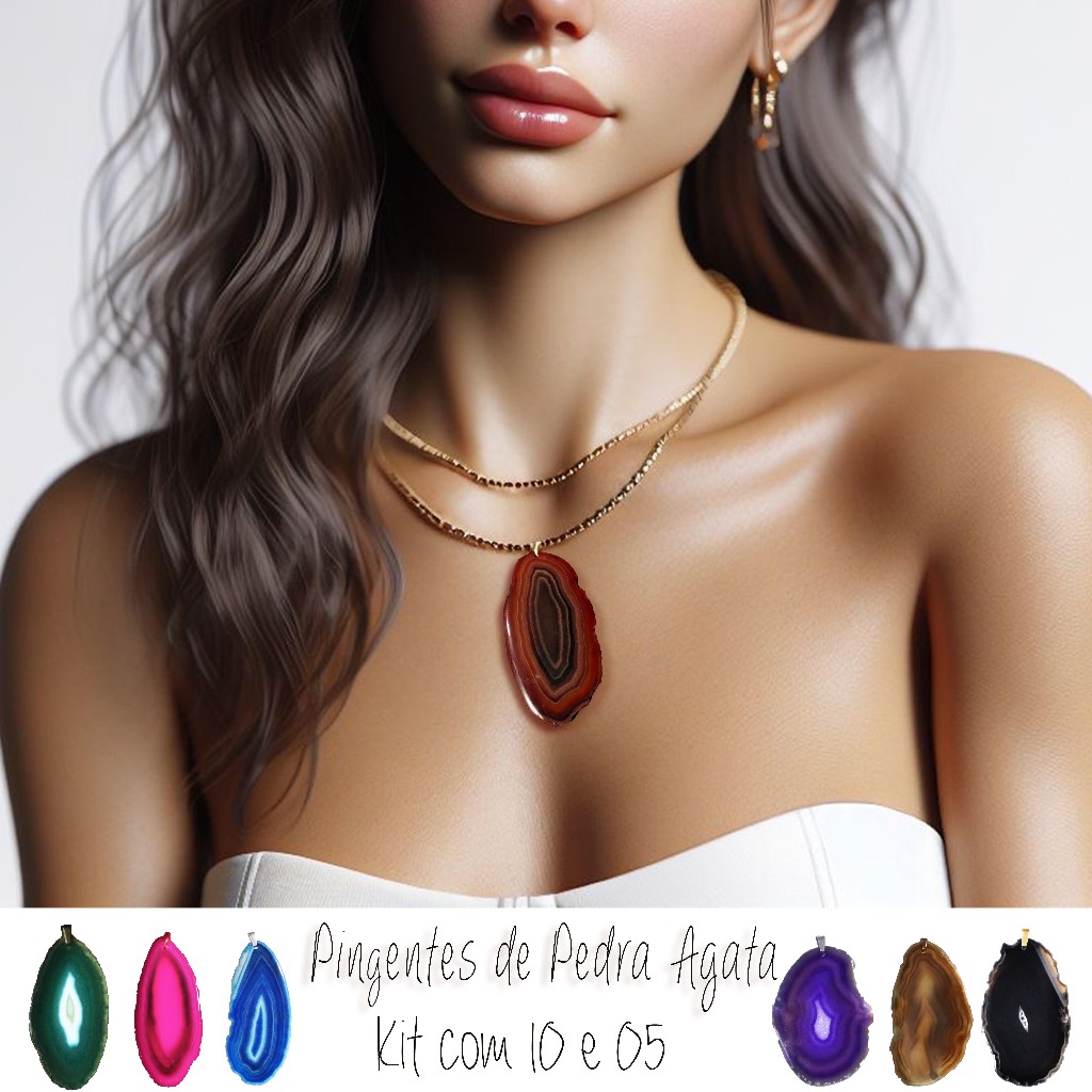 Kit 10 e kit 05 Pingentes de Pedra Ágata cores variadas em Oferta na Shopee