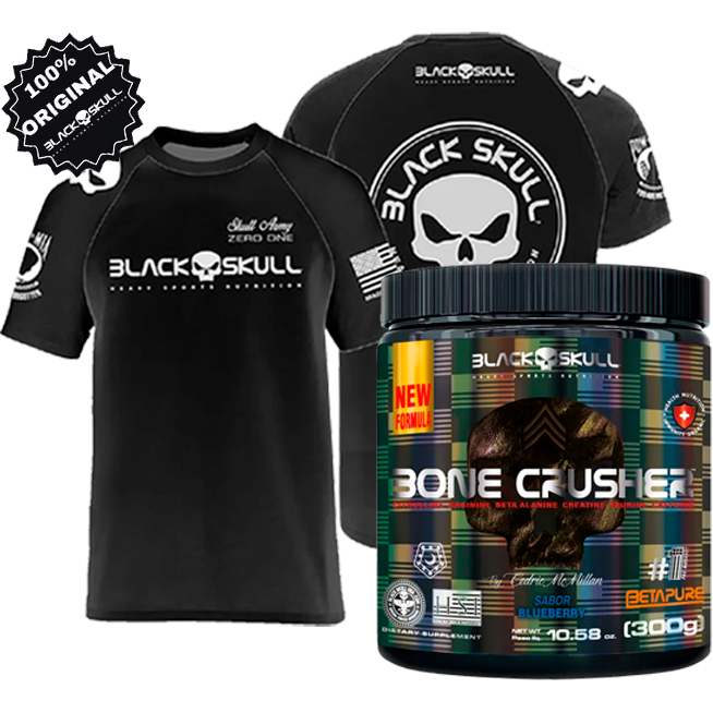 Kit Camiseta Black Skull Original Caveira Bone Crusher Pré Treino 300G Dry Fit Camisa Suplemento