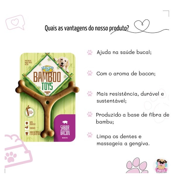 LIQUIDAÇAO IMPERDIVEL Brinquedos Mordedor Osso Bamboo Sabor Bacon Limpeza de Dentes Tartaro