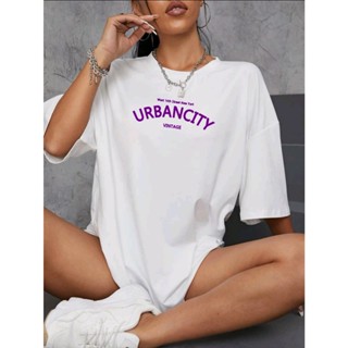 T-shirt Oversized feminina ombro caído ocasional 100% algodão com numero e letra estampada