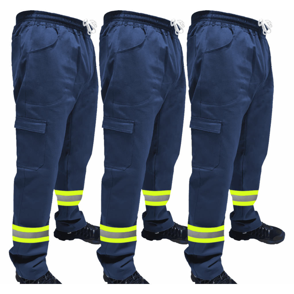 Kit C/ 3 Calça de Uniforme Segurança Brim Profissional Reforçada Com Faixa Refletiva Verde em Oferta na Shopee