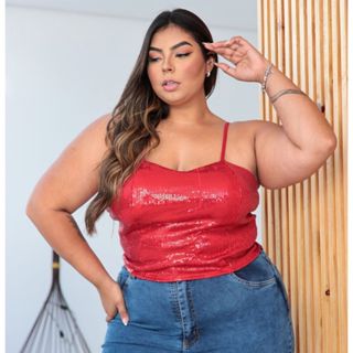 Cropped Plus Size Paetê de Alcinha Com Bojo T-shirt Elastano Oferta
