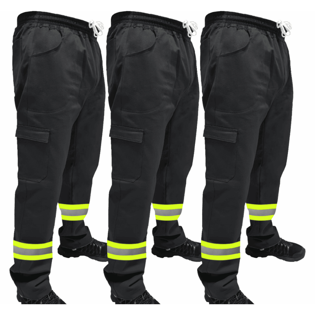 Kit C/ 3 Calça de Uniforme Eletricista Brim Profissional Reforçada Com Faixa Refletiva Verde