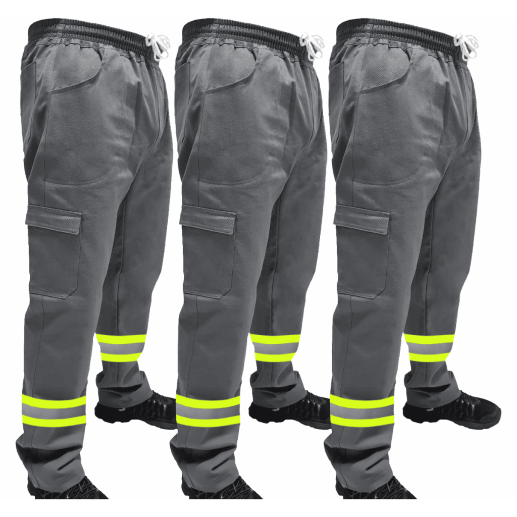 Kit C/ 3 Calça de Uniforme Carpinteiro Brim Profissional Reforçada Com Faixa Refletiva Verde