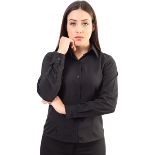 Camisete manga longa camisa feminina social não amassa em Oferta na Shopee