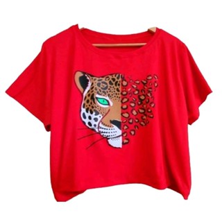 Blusa Cropped estampa onça moda plus size feminino animal print verão férias carnaval