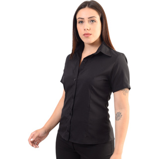 Camisete manga curta camisa social blusa para secretária escritório toque macio em Oferta na Shopee