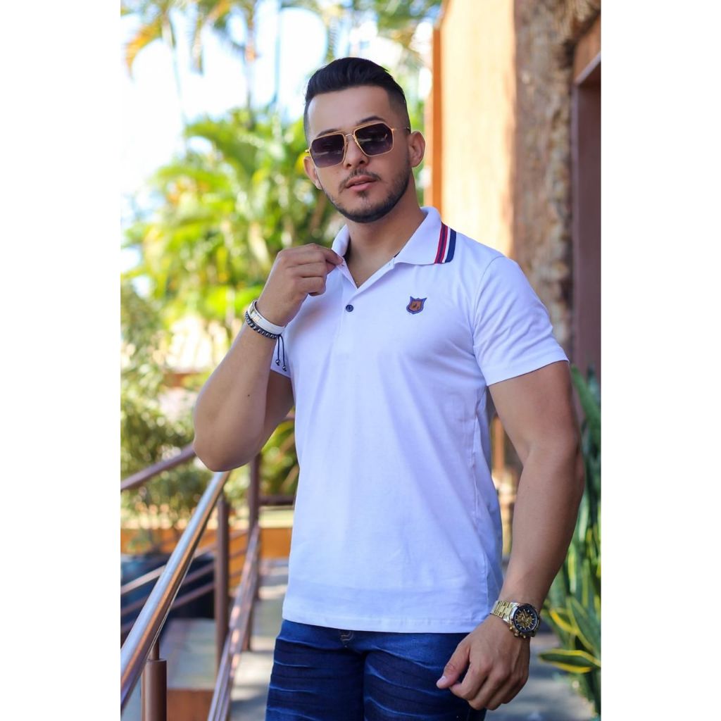 Camisa Camiseta Gola Polo Bordada Algodão Malha Fio 30 Manga Curta Moda Masculina Estilo Casual