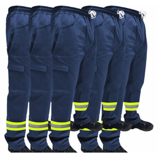 Kit C/ 5 Calça de Uniforme Segurança Brim Profissional Reforçada Com Faixa Refletiva Verde em Oferta na Shopee