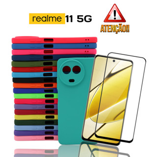 Capa Silicone Aveludada Realm 11 5G/Realm 11x Proteção de Câmera com Película Vidro 3D